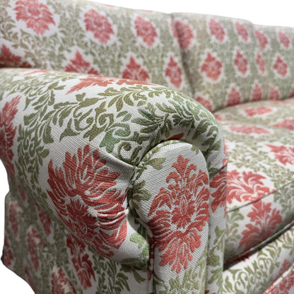 Custom Down Filled Upholstered Sofa w/ Lee Jofa Red & Green Motif Fabric 84Lx36Wx30H
