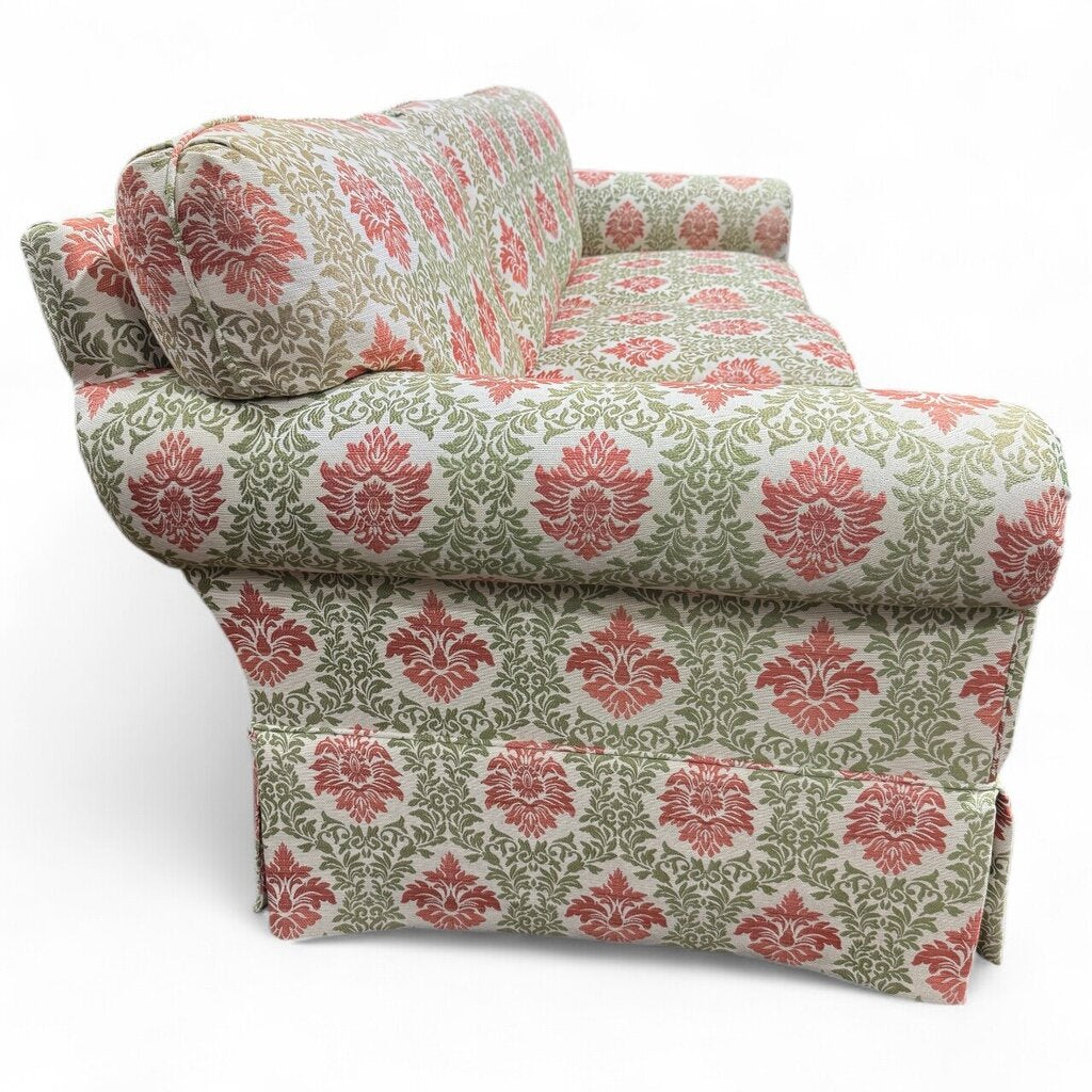 Custom Down Filled Upholstered Sofa w/ Lee Jofa Red & Green Motif Fabric 84Lx36Wx30H