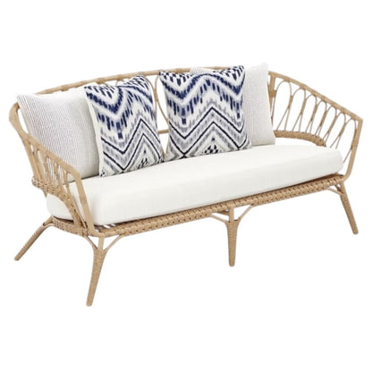 Catalina Natural 4 Pc Outdoor Seating Set (Sofa, 2 Club Chairs, Cocktail Table) Rust Proof Aluminum & Rattan-Style Vinyl Weaving Binding (PreOwned, Perfect Condition)