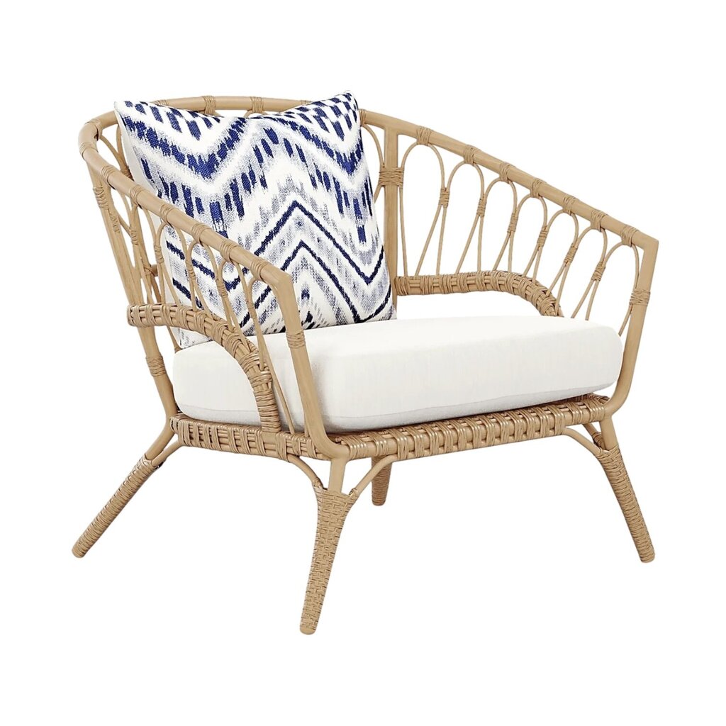 Catalina Natural 4 Pc Outdoor Seating Set (Sofa, 2 Club Chairs, Cocktail Table) Rust Proof Aluminum & Rattan-Style Vinyl Weaving Binding (PreOwned, Perfect Condition)