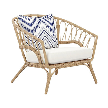 Catalina Natural 4 Pc Outdoor Seating Set (Sofa, 2 Club Chairs, Cocktail Table) Rust Proof Aluminum & Rattan-Style Vinyl Weaving Binding (PreOwned, Perfect Condition)