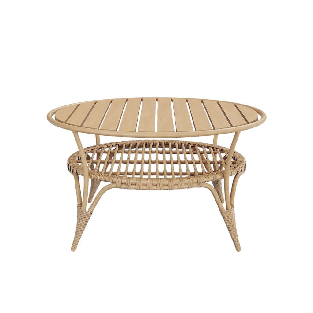 Catalina Natural 4 Pc Outdoor Seating Set (Sofa, 2 Club Chairs, Cocktail Table) Rust Proof Aluminum & Rattan-Style Vinyl Weaving Binding (PreOwned, Perfect Condition)