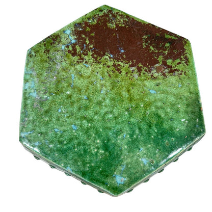 Antique Oriental Hexagonal Majolica Glazed Garden Stool 12Lx12Wx19H