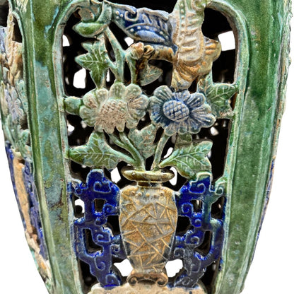 Antique Oriental Hexagonal Majolica Glazed Garden Stool 12Lx12Wx19H