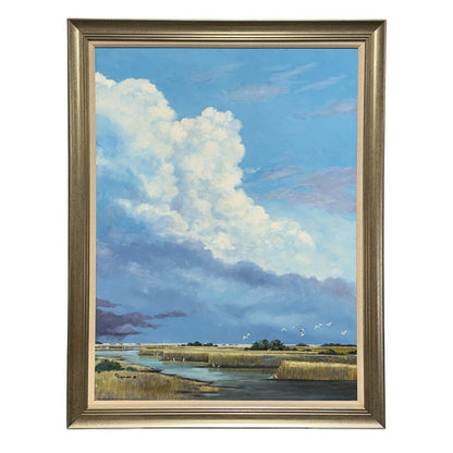 "Cloud Parade" Florida Marsh Landscape Original Oil on Canvas by Listed Artist Joe Suroveic 43Lx55H