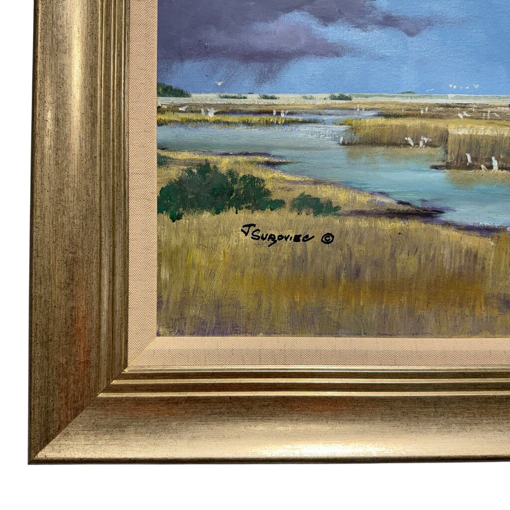 "Cloud Parade" Florida Marsh Landscape Original Oil on Canvas by Listed Artist Joe Suroveic 43Lx55H