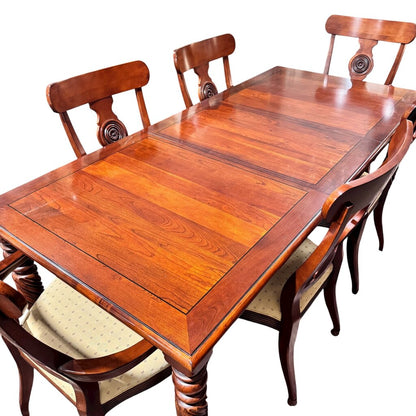 Ethan Allen Dining Set w/ 6 Upholstered Chairs & Protective Pads 82Lx38Wx30H