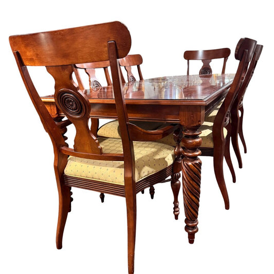 Ethan Allen Dining Set w/ 6 Upholstered Chairs & Protective Pads 82Lx38Wx30H