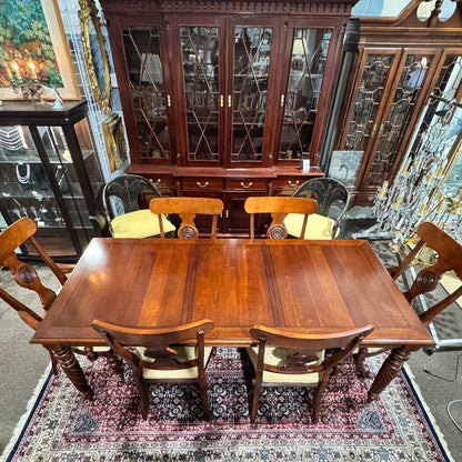 Ethan Allen Dining Set w/ 6 Upholstered Chairs & Protective Pads 82Lx38Wx30H