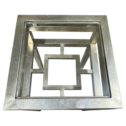 Silver-leaf Metal Accent Table w/ Glass Top 18Lx18Lx26H