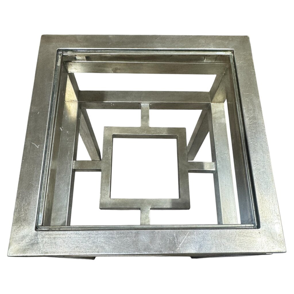 Silver-leaf Metal Accent Table w/ Glass Top 18Lx18Lx26H
