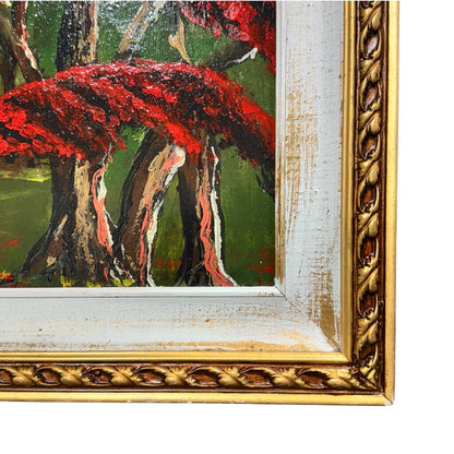 "Red Royal Poinceta Trees" Original Oil on Masonite Board by Self-Proclaimed Florida Highwayman Artist, Michael Sears 42Lx30W