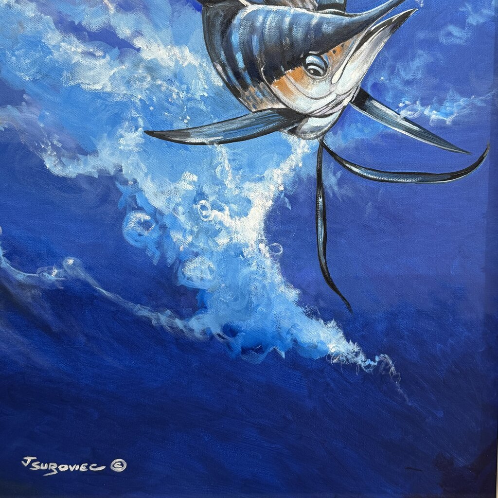 Sailfish "Free Jumper" Oil on Canvas by Listed Artist Joe Suroviec 31x43
