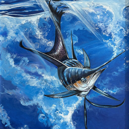 Sailfish "Free Jumper" Oil on Canvas by Listed Artist Joe Suroviec 31x43