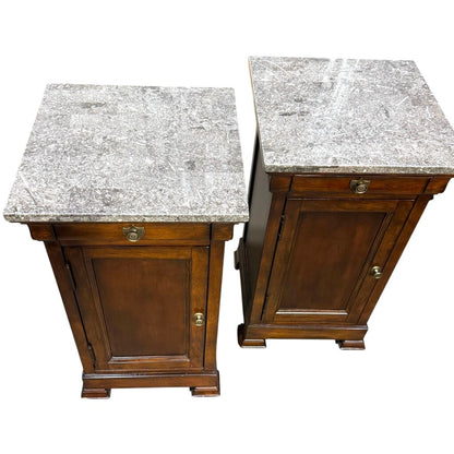 Pair of Bassett Louis-Philippe Bedside Cabinets w/ Granite Tops & Hidden Drawer 18Lx18Wx32H