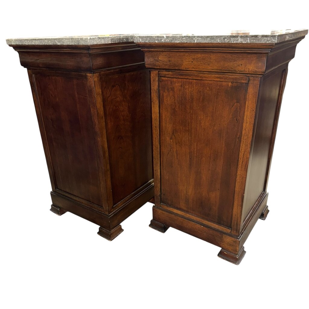 Pair of Bassett Louis-Philippe Bedside Cabinets w/ Granite Tops & Hidden Drawer 18Lx18Wx32H