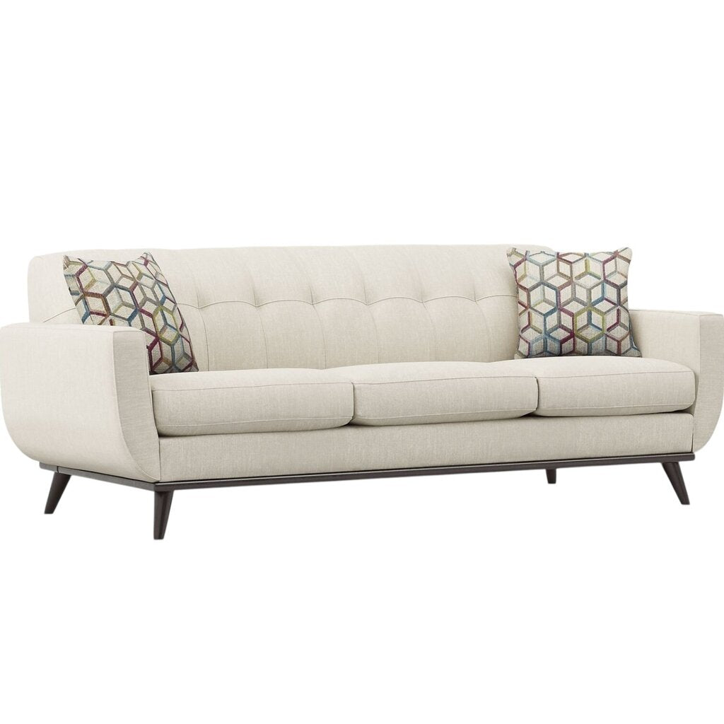 Lightly Used Mid-Century Style East Side Apartment Sofa w/ Chenille Upholstery Color Sand 92Lx37Wx34H (2 Sofas & Chair Available)