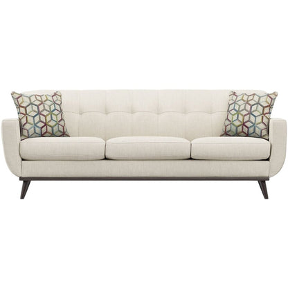 Lightly Used Mid-Century Style East Side Apartment Sofa w/ Chenille Upholstery Color Sand 92Lx37Wx34H (2 Sofas & Chair Available)