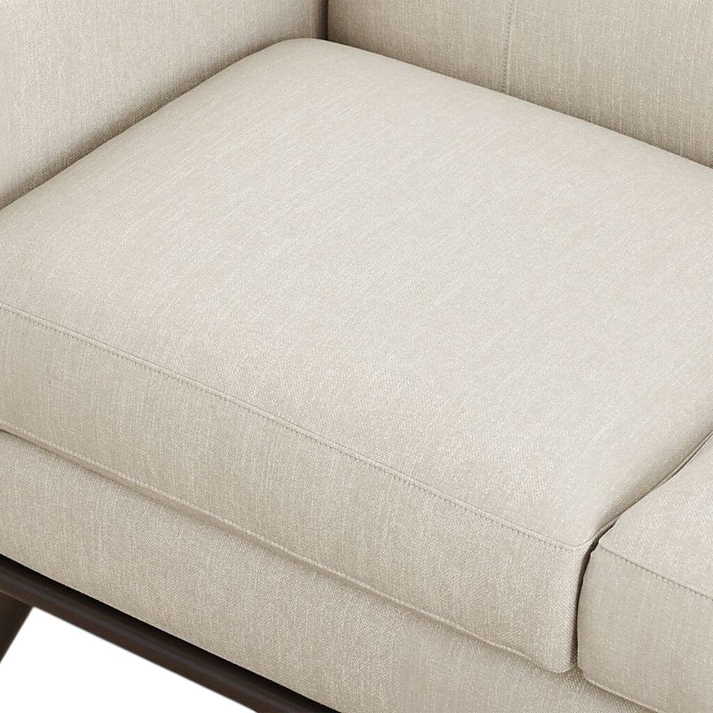 Lightly Used Mid-Century Style East Side Apartment Sofa w/ Chenille Upholstery Color Sand 92Lx37Wx34H (2 Sofas & Chair Available)