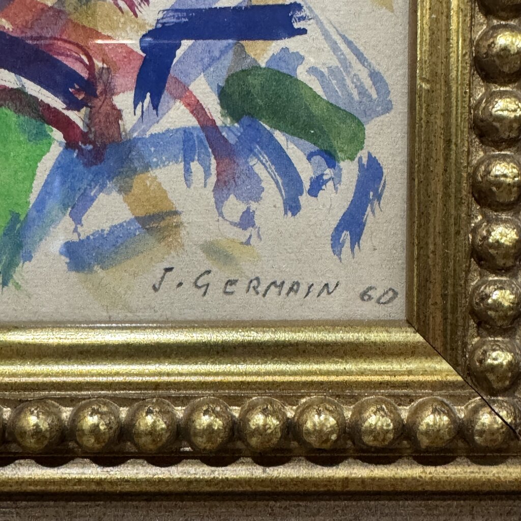 Mid-Century Modern Original 1960 Watercolor on Paper by Listed Artist Jacques Germain 13.5Lx12H