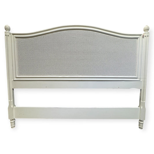 White Coastal French Country Distressed King Headboard w/ Arched Cane Panel 80Lx60H