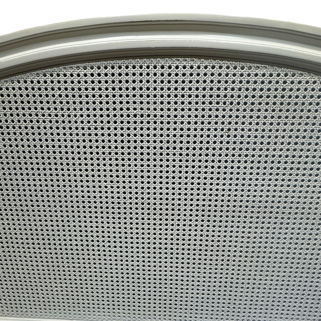 White Coastal French Country Distressed King Headboard w/ Arched Cane Panel 80Lx60H