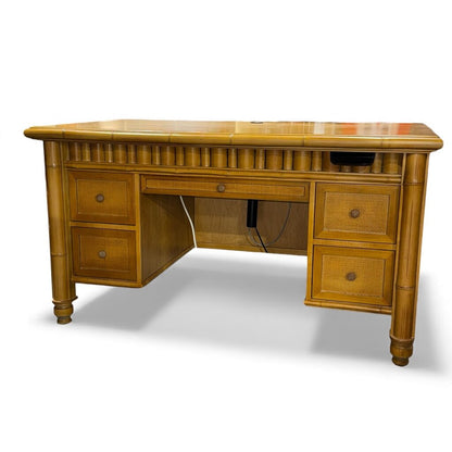 Custom Natural Bamboo Desk w/ Touch Panel Electric Lift Top 59Lx35Wx32H