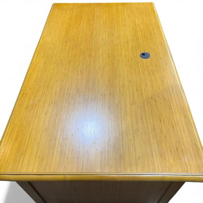 Custom Natural Bamboo Desk w/ Touch Panel Electric Lift Top 59Lx35Wx32H