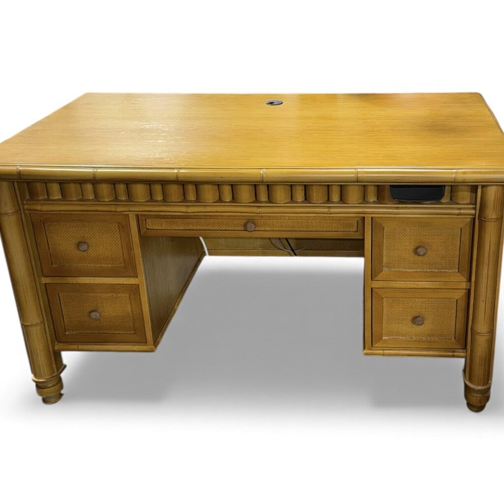 Custom Natural Bamboo Desk w/ Touch Panel Electric Lift Top 59Lx35Wx32H