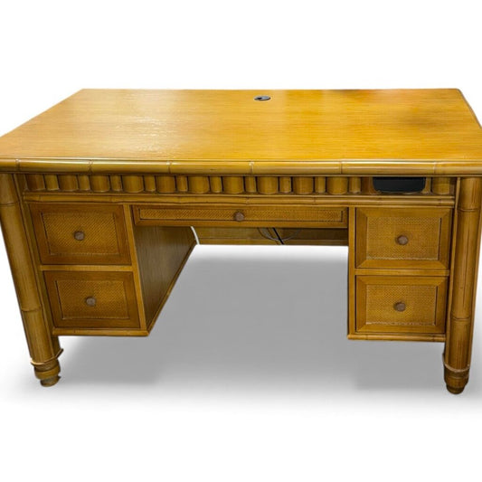 Custom Natural Bamboo Desk w/ Touch Panel Electric Lift Top 59Lx35Wx32H