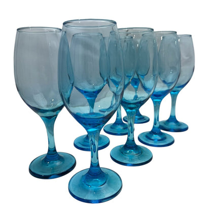 Set of 8 Cristar Sky Blue Stemmed Rioja 13 oz Wine Glasses 8" tall