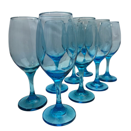 Set of 8 Cristar Sky Blue Stemmed Rioja 13 oz Wine Glasses 8" tall