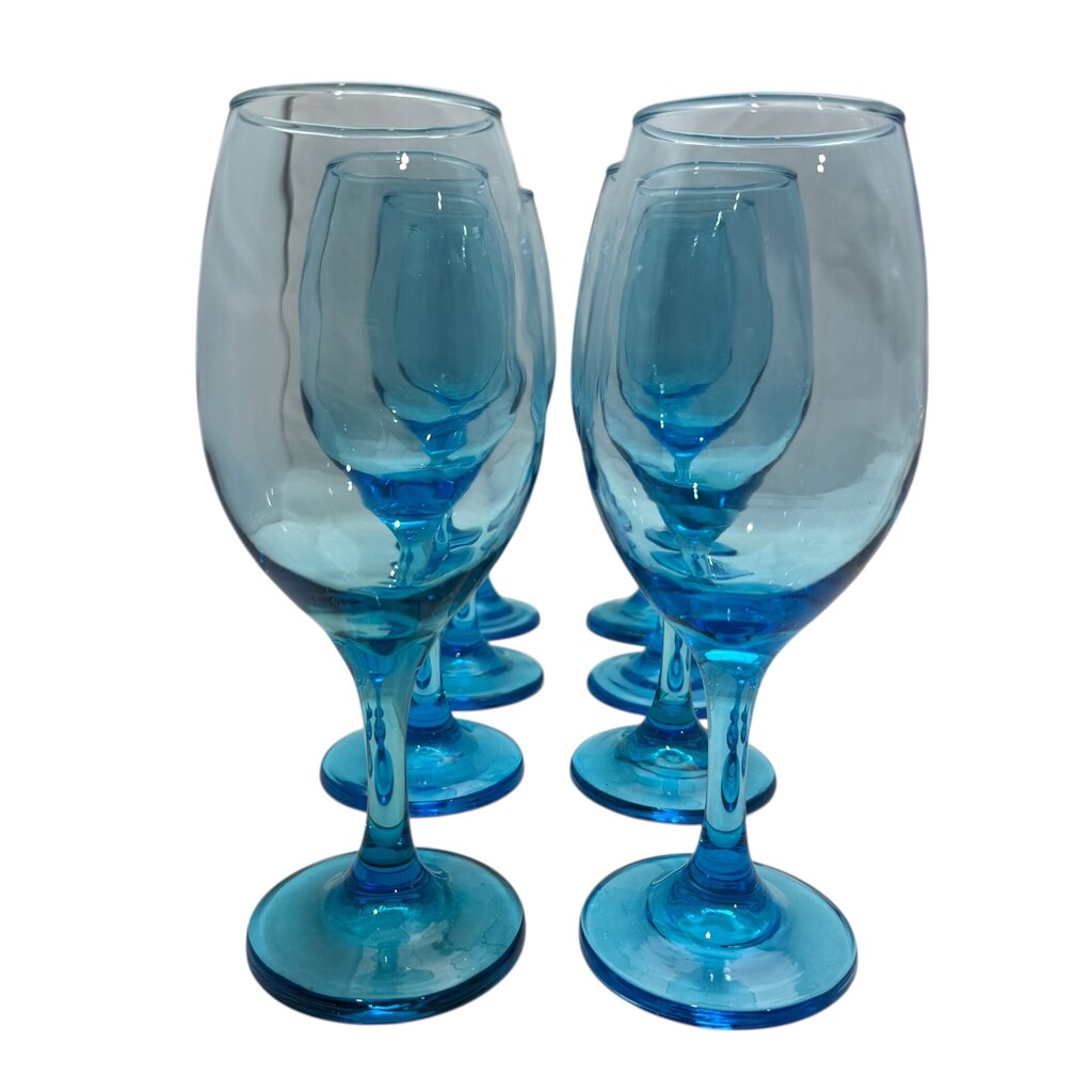 Set of 8 Cristar Sky Blue Stemmed Rioja 13 oz Wine Glasses 8" tall
