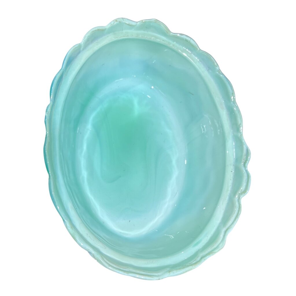 Jadeite Glass Hen on a Nest Candy Dish 8Lx7Wx7.5H