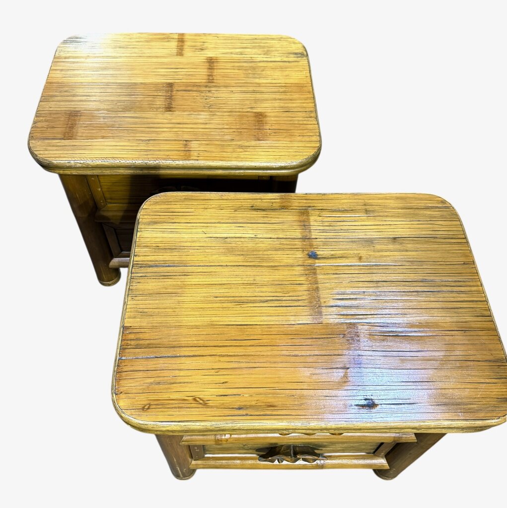 Pair of Bamboo Wicker Two Drawer Chest / Nightstands w/ Banana Leaf Handles 28Lx21Wx24H