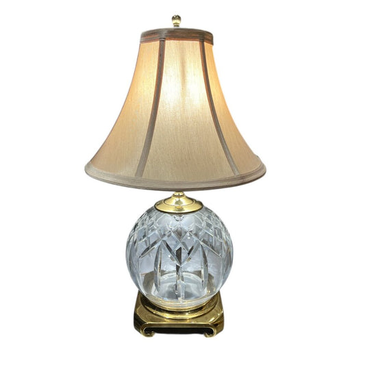 Waterford “Lismore” Round Cut Crystal 6.5" Sphere Table Lamp w/ Shade, Brass Base 18" tall