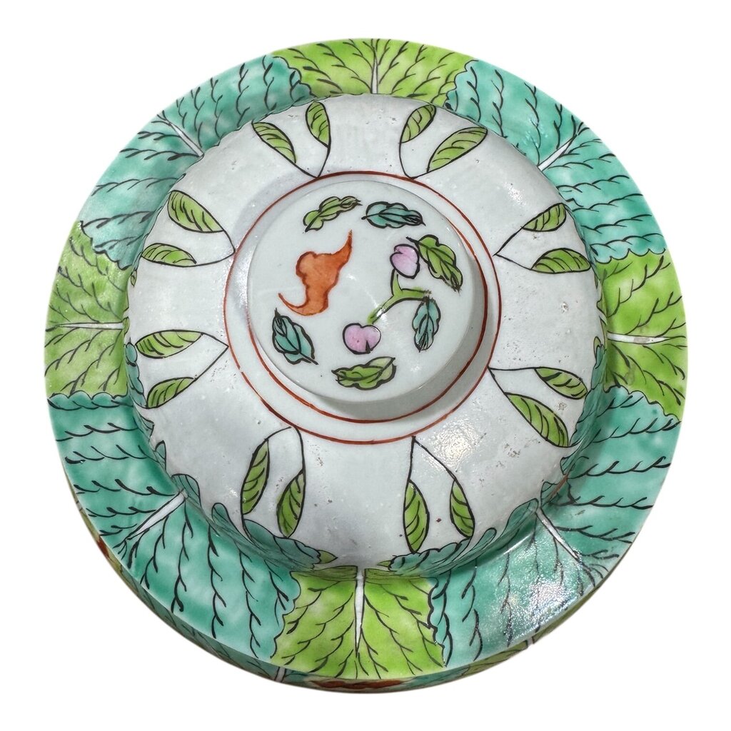 Pair of 16" Tall Chinoiserie Famille Verte Bok Choy Cabbage Leaf & Butterfly Ginger Jars 10Wx16H