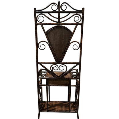 Vintage Faux Bamboo Chinoiserie Rattan Hall Tree w/ Fan Shaped Mirror Made in Charleston, North Carolina by: Bauer International Inc 27Lx12Wx75H