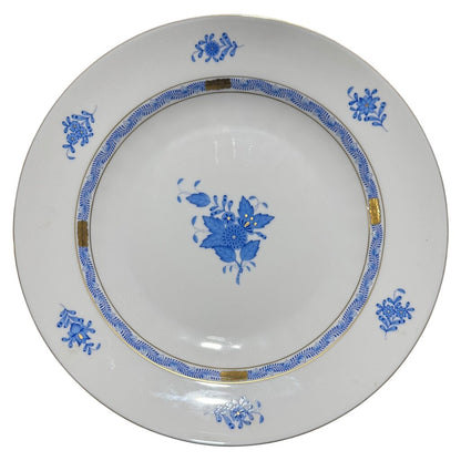 SIGNED Herend Chinese Bouquet Blue Tureen w/ Platter. Stylized Peony Motif w/ Blue Chinoiserie 24k Gold Accents w/ Dolphin Handles & Finial 12¼" H 128 ounces.