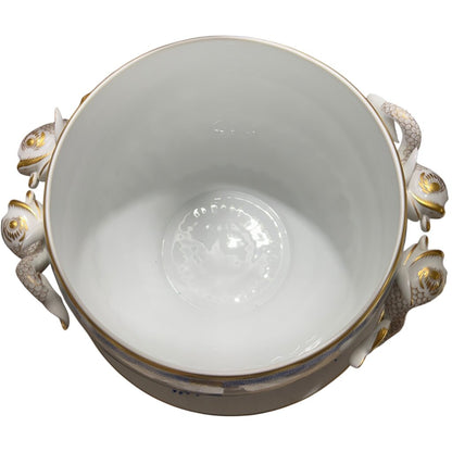 SIGNED Herend Chinese Bouquet Blue Tureen w/ Platter. Stylized Peony Motif w/ Blue Chinoiserie 24k Gold Accents w/ Dolphin Handles & Finial 12¼" H 128 ounces.