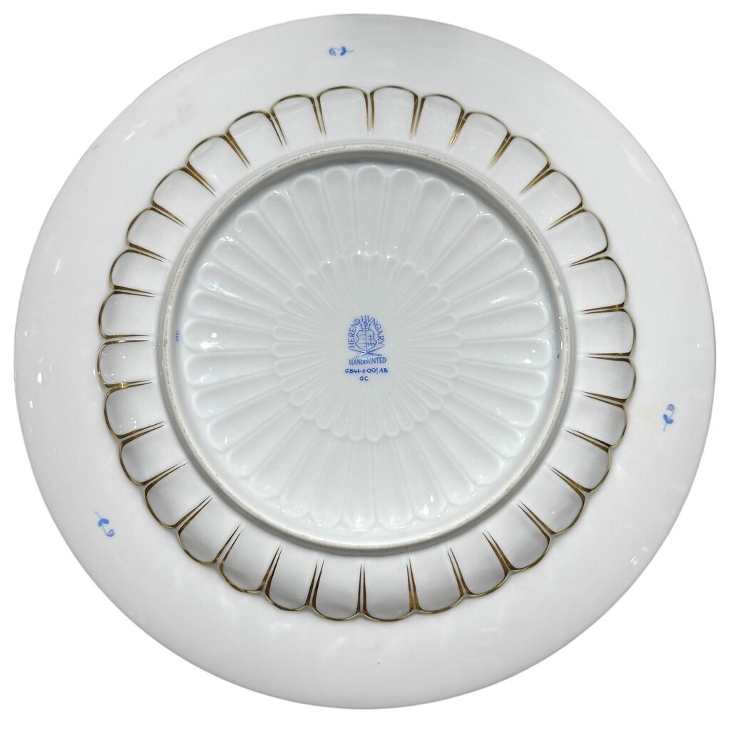 SIGNED Herend Chinese Bouquet Blue Tureen w/ Platter. Stylized Peony Motif w/ Blue Chinoiserie 24k Gold Accents w/ Dolphin Handles & Finial 12¼" H 128 ounces.