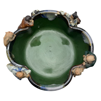 Antique Japanese Sumida Gawa Pottery Bowl 8"Dia