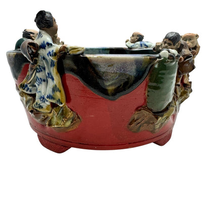 Antique Japanese Sumida Gawa Pottery Bowl 8"Dia