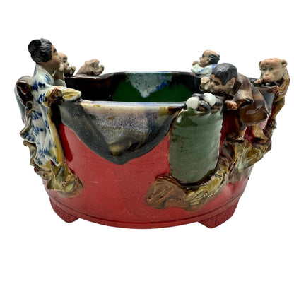 Antique Japanese Sumida Gawa Pottery Bowl 8"Dia