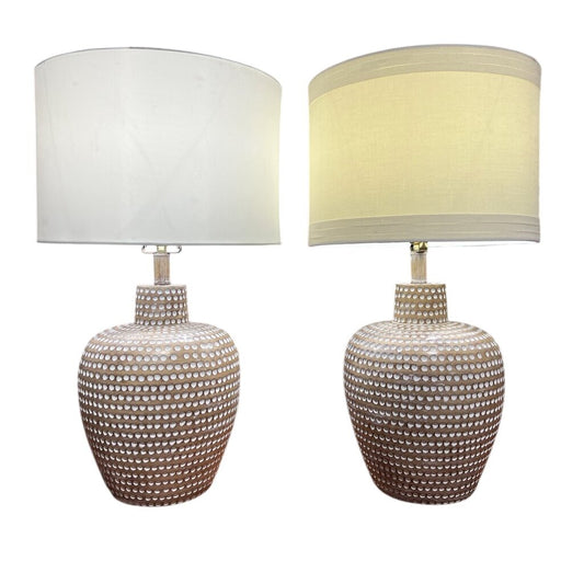 Pair of Polkadot Cream Beige Lamps 14Wx27H
