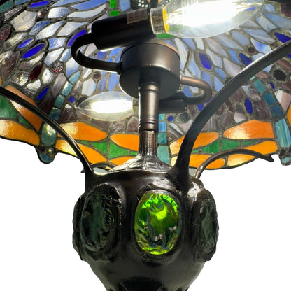 18" High Hanginghead Dragonfly Slag / Stained Glass Tiffany Styled Table Lamp 13Wx18H