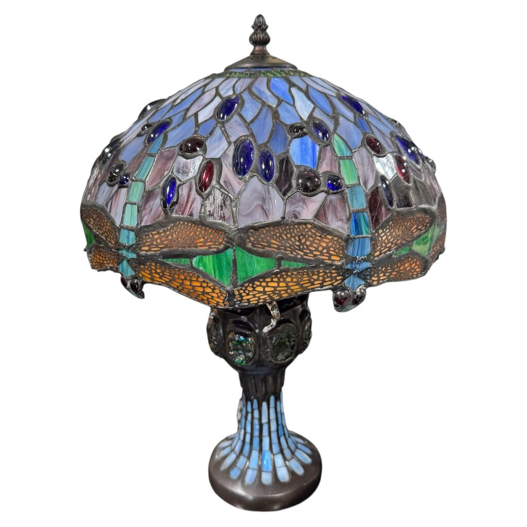 18" High Hanginghead Dragonfly Slag / Stained Glass Tiffany Styled Table Lamp 13Wx18H