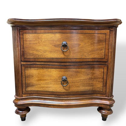 Dark Wood King Sized Inlaid Bed w/ Matching Two Drawer Nightstands