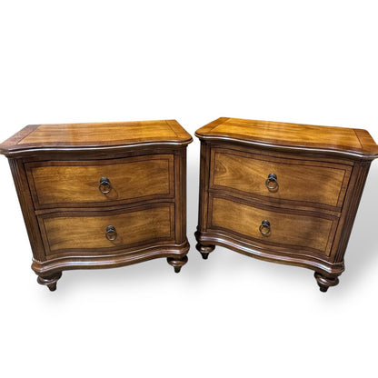 Dark Wood King Sized Inlaid Bed w/ Matching Two Drawer Nightstands