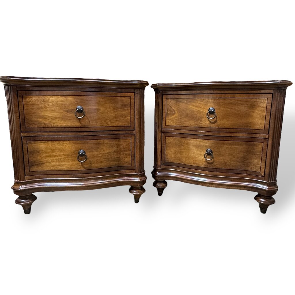 Pair of 2 Drawer Dark Wood Inlay Nightstands 29Lx18Wx27H